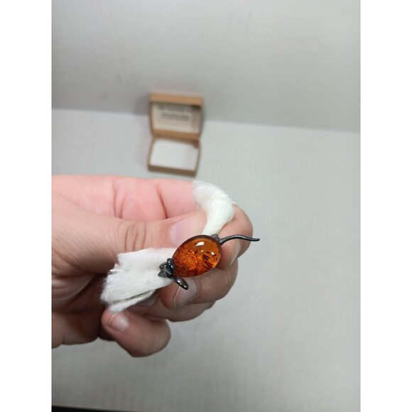 925 Sterling Silver Amber Stone Mouse Pin 4.20g Jewelry Brooch Animal Rodent - Picture 5 of 6